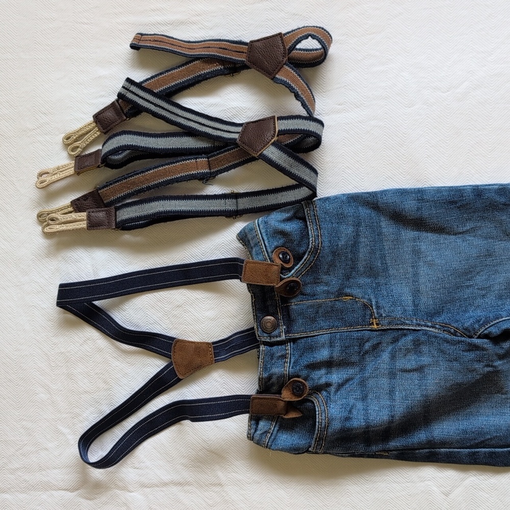 oshkosh baby b'gosh denim jeans suspender pants with extras 24 months